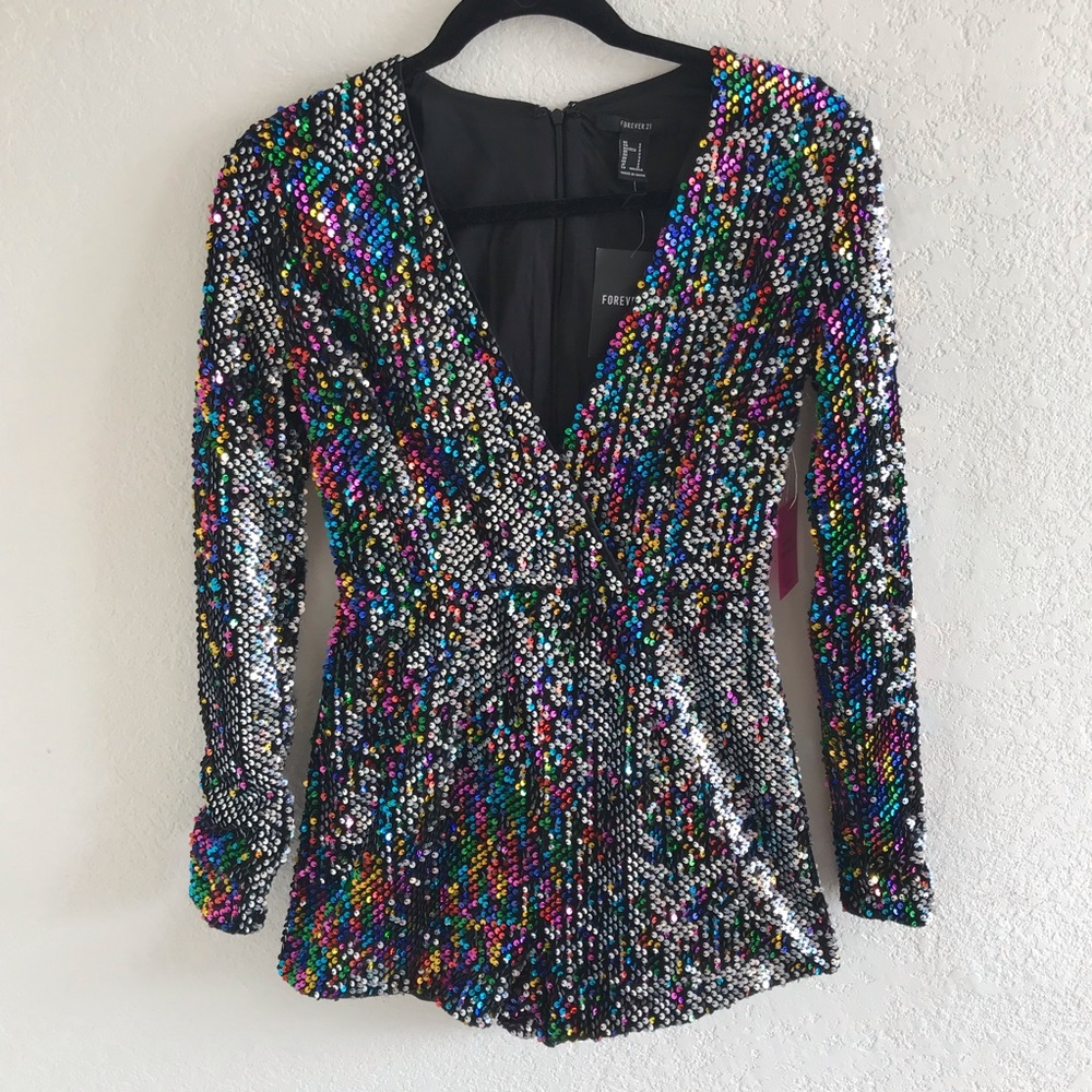 Forever 21 Rainbow Sequins Party Jumpsuit